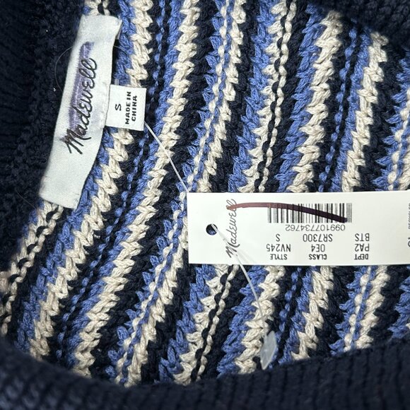 NWT Madewell Navy Blue Striped Johnny-Collar Sweater Tee Size Small - Picture 7 of 8